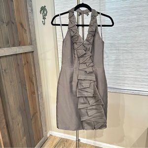 White By Vera Wang Sleeveless Ruffle Formal Dress in Stone